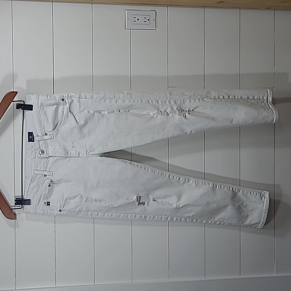 AG Adriana Goldschmied Jeans Women's sz 29R White Mid Rise Distressed Crop Jean - Picture 2 of 10